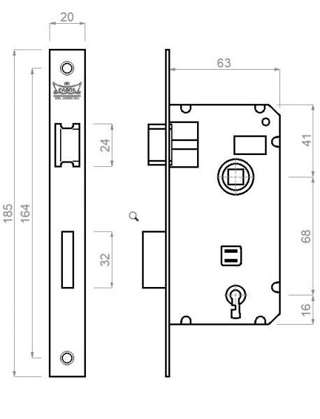 Cerradura Reversible p/Puerta de interior, frente angosto.  