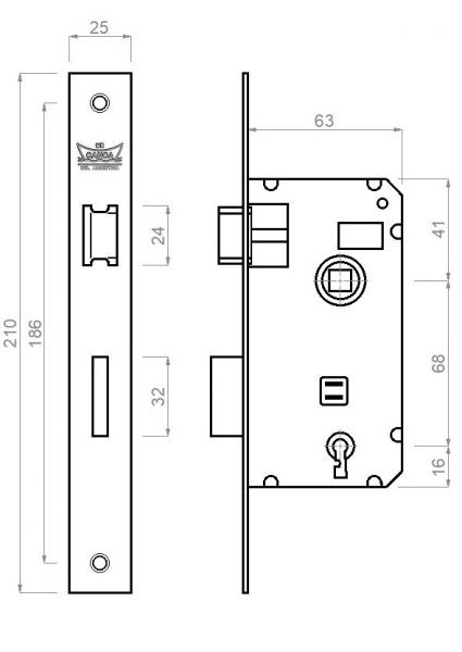 Cerradura Reversible p/Puerta de interior, frente ancho.   